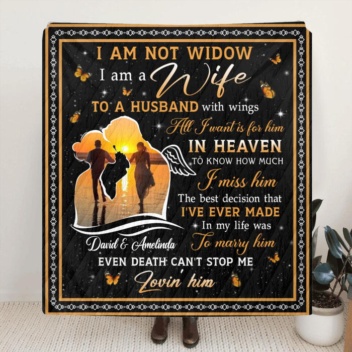 Custom Personalized Memorial Couple Quilt/Single Layer Fleece Blanket/Pillow Cover -  Memorial Gift Idea For Couple - I Am A Wife To A Husband With Wings