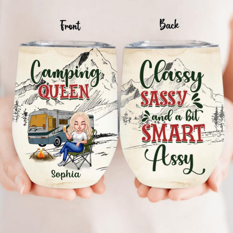 Personalized Camping Queen Wine Tumbler - Gift Idea For Camping Lovers - Camping Queen Classy Sassy And A Bit Smart Assy