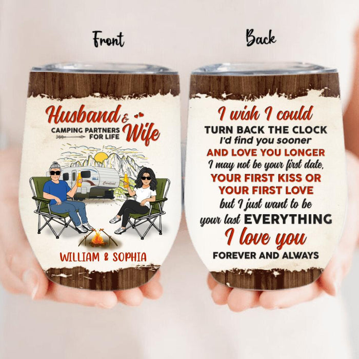 Custom Personalized Camping Wine Tumbler - Gift Idea For Camping Lover/ Couple - Husband & Wife Camping Partners For Life