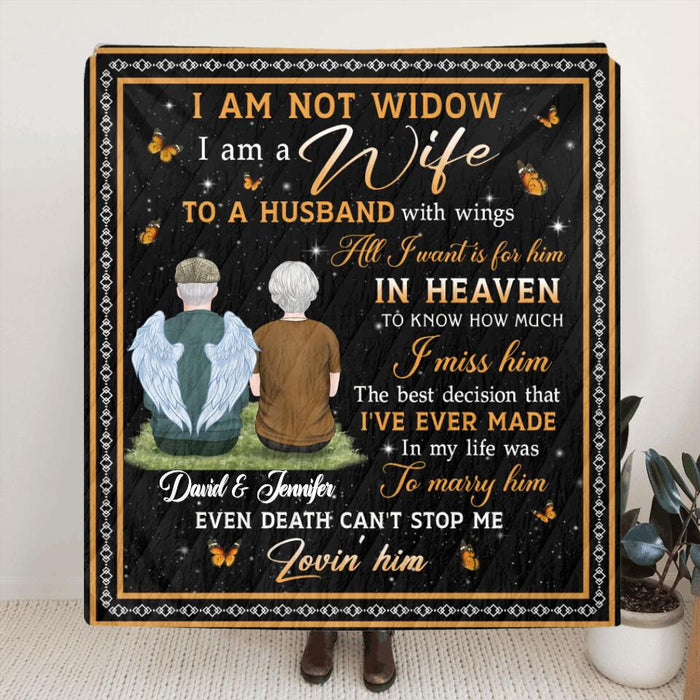 Custom Personalized Memorial Couple Quilt/Single Layer Fleece Blanket/Pillow Cover - Memorial Gift Idea For Couple/Wife - I Am A Wife To A Husband With Wings