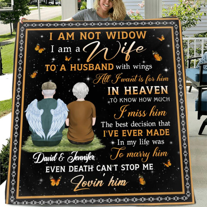 Custom Personalized Memorial Couple Quilt/Single Layer Fleece Blanket/Pillow Cover - Memorial Gift Idea For Couple/Wife - I Am A Wife To A Husband With Wings