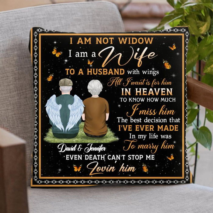 Custom Personalized Memorial Couple Quilt/Single Layer Fleece Blanket/Pillow Cover - Memorial Gift Idea For Couple/Wife - I Am A Wife To A Husband With Wings