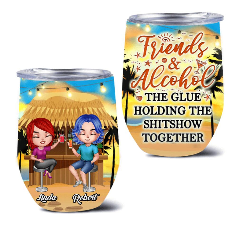 Personalized Friends Wine Tumbler - Up to 4 People - Gift Idea For Friends - Friends And Alcohol
