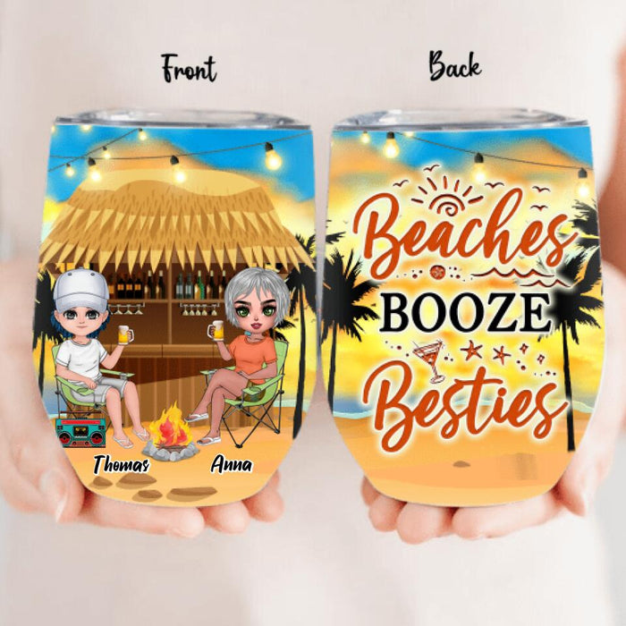 Custom Personalized Friends Wine Tumbler - Upto 4 People - Gift Idea For Friends - Beaches Booze Besties