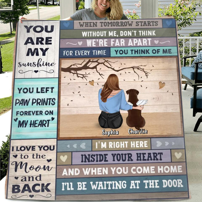 Custom Personalized Memorial Dog Mom Fleece/Quilt Blanket - Upto 3 Dogs - Memorial Gift For Dog Lover - I'll Be Waiting At The Door