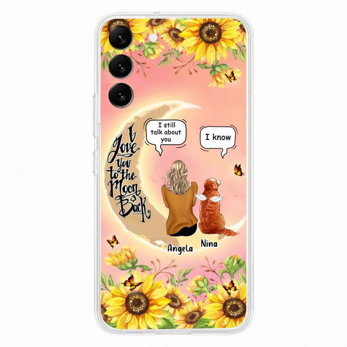 Custom Personalized Memorial Pet Sunflower Phone Case - Adult/Couple With Upto 4 Pets - Memorial Gift Idea For Dog/Cat Lovers - I Love You To The Moon & Back - Case For iPhone & Samsung