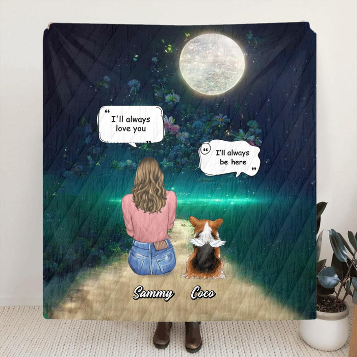 Custom Personalized Memorial Pet Fleece/Quilt Blanket - Memorial Gift Idea For Dog/Cat/Rabbit Lovers - Upto 5 Pets - I'll Always Love You