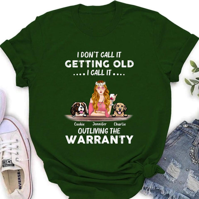 Custom Personalized Hippie Girl T-shirt/ Long Sleeve/ Sweatshirt/ Hoodie - Girl With Upto 2 Dogs - Gift Idea For Hippies/Dog Lovers - I Don't Call It Getting Old I Call It Outliving The Warranty