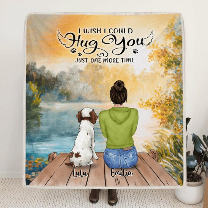 Personalized Dog Mom Blanket - Gift for Dog Lovers with up to 7 Dogs - I wish I could hug you just one more time