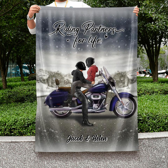 Personalized Biker Garden Flag Sign - Riding Partners For Life - Gift Idea For Couple/ Parents/ Wedding/ Anniversary