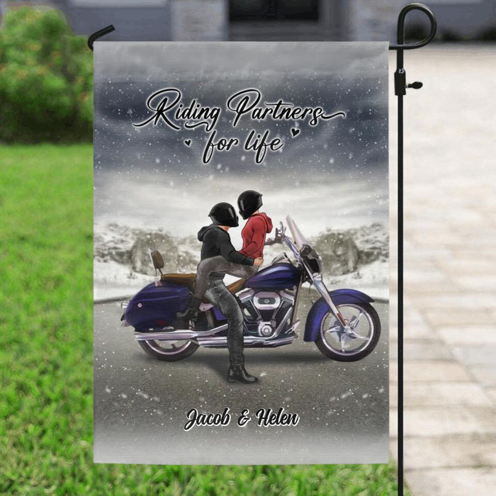 Personalized Biker Garden Flag Sign - Riding Partners For Life - Gift Idea For Couple/ Parents/ Wedding/ Anniversary