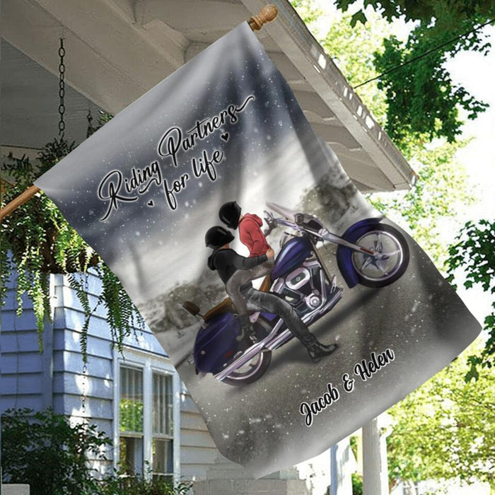 Personalized Biker Garden Flag Sign - Riding Partners For Life - Gift Idea For Couple/ Parents/ Wedding/ Anniversary