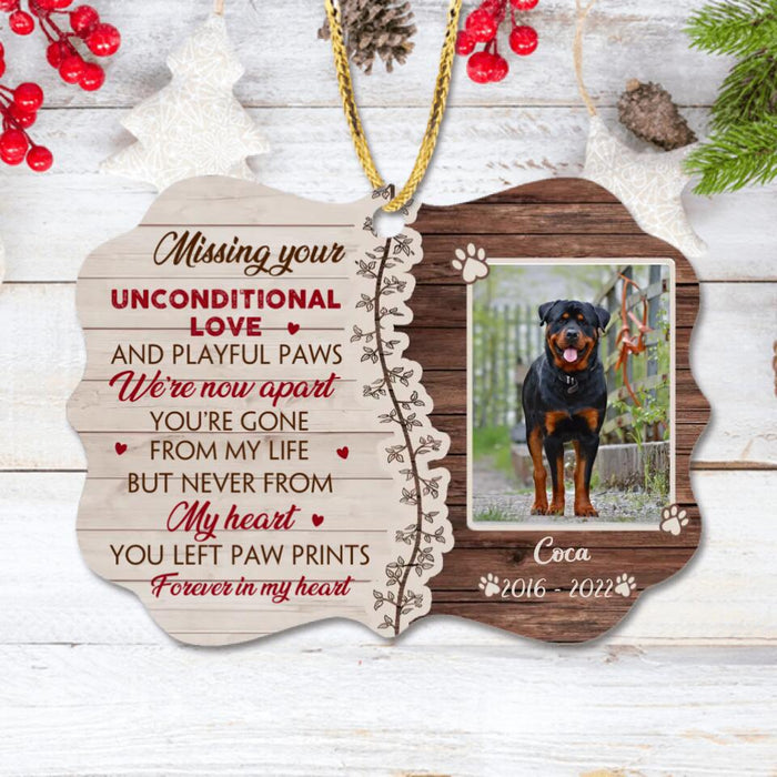 Custom Personalized Memorial Dog Photo Rectangle Wooden Ornament - Memorial Gift Idea For Dog Lovers/Owners - Missing Your Unconditional Love And Playful Paws