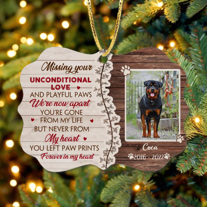 Custom Personalized Memorial Dog Photo Rectangle Wooden Ornament - Memorial Gift Idea For Dog Lovers/Owners - Missing Your Unconditional Love And Playful Paws