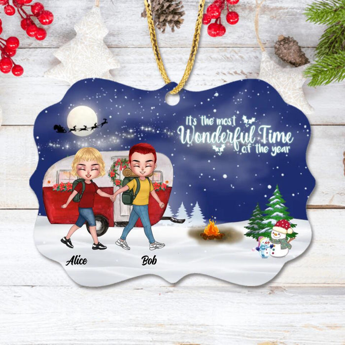 Custom Personalized Xmas Camping Couple Rectangle/Circle Wooden Ornament - Christmas Gift Idea For Couple - It's The Most Wonderful Time Of The Year