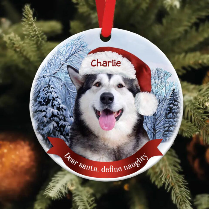 Custom Personalized Pets Photo Wooden Ornament - Gift Idea For Pets Lover - Dear Santa Define Naughty