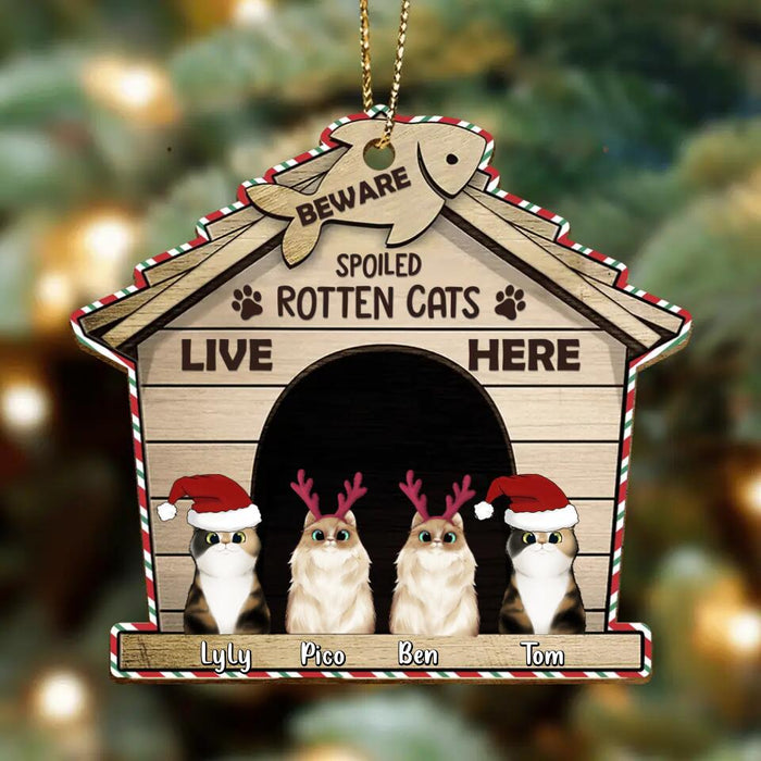 Custom Personalized Christmas Wooden Ornament - Gift Idea For Cat Lover with up to 4 Cats- Beware A Spoiled Rotten Cats Live Here