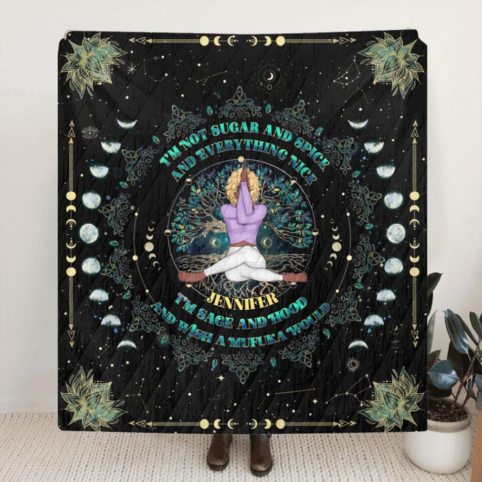 Personalized Yoga Single Layer Fleece Blanket/ Quilt - I'm Sage and Hood and Wish A Mufuka Would - Gift Idea For Yoga Lover/ Birthday