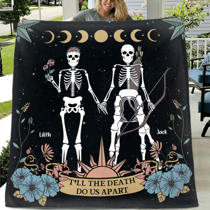 Personalized Skeleton Couple Single Layer Fleece/ Quilt - Till The Death Do Us Part - Horoscope Gift Idea For Couple