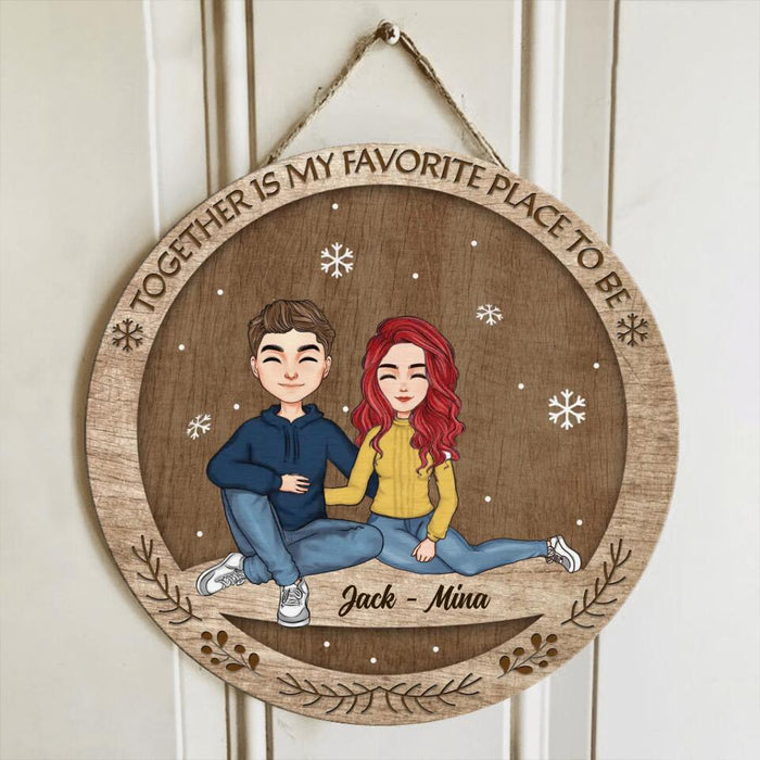 Custom Personalized Couple Circle Wooden Sign - Gift Idea For Couple/ Valentine's Day Gift - Together Is My Favorite Place To Be