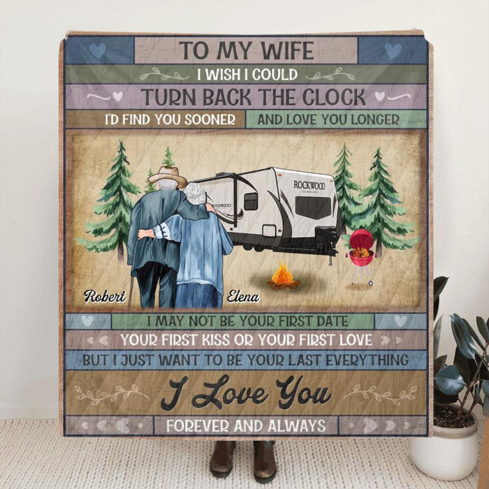 Custom Personalized Camping Old Couple Fleece/Quilt  Blanket - Gift Idea For Old Couple/ Camping Lover - Gift To Her - To My Wife