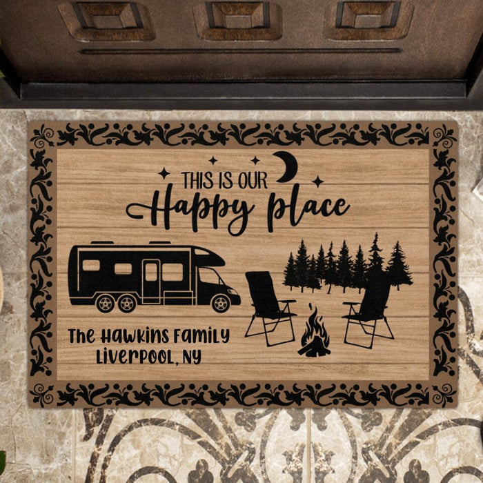 Custom Personalized Camping Doormat - Best Gift for Camping Lovers - This Is Our Happy Place