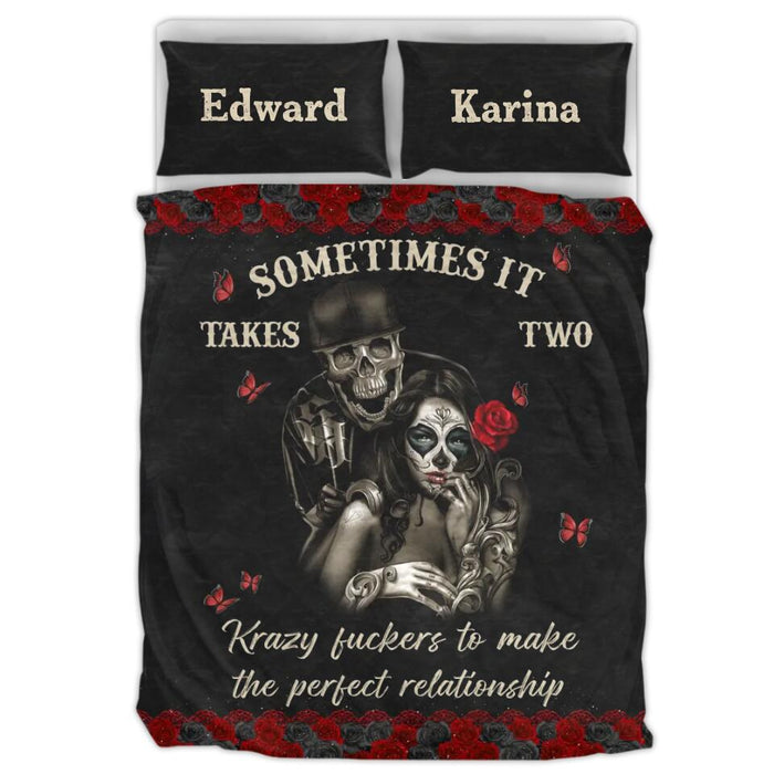 Custom Personalized Skeleton Couple Quilt Bed Sets  - Gift Idea For Couple - Sometimes It Takes Two Krazy Fuckers To Make The Perfect Relationship