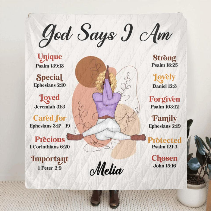 Custom Personalized Yoga Girl Quilt/Single Layer Fleece Blanket/Pillow Cover - Gift Idea For Yoga Lovers - God Says I am