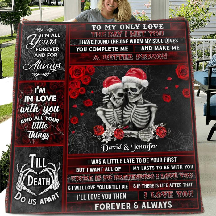 Custom Personalized Skeleton Couple Single Layer Fleece/ Quilt Blanket- Gift Idea For Couple, Husband and Wife - I Love You Forever & Always