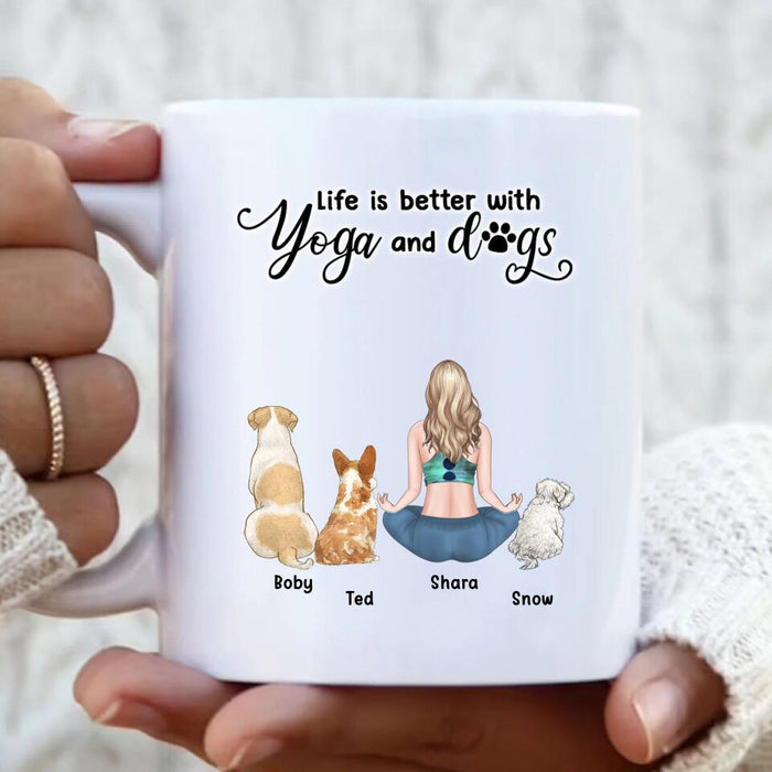 Custom Personalized Dog Mom Coffee Mug - Gift for Yoga Lovers, Dog Mom - Mother's Day Gift For Dog Mom - Up to 3 Dogs