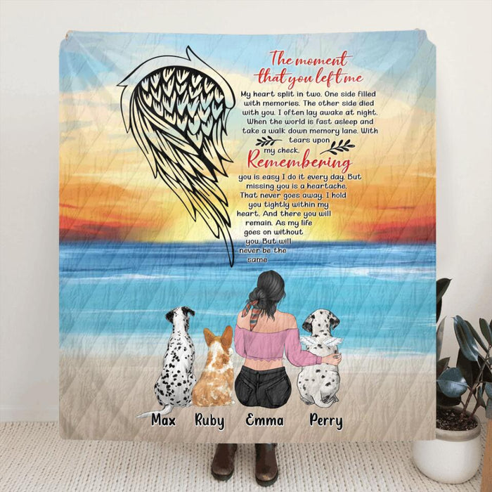 Custom Personalized Memorial Pet Mom Single Layer Fleece/ Quilt Blanket - Memorial Gift Idea For Dog/Cat Lover - Upto 3 Pets - The Moment That You Left Me