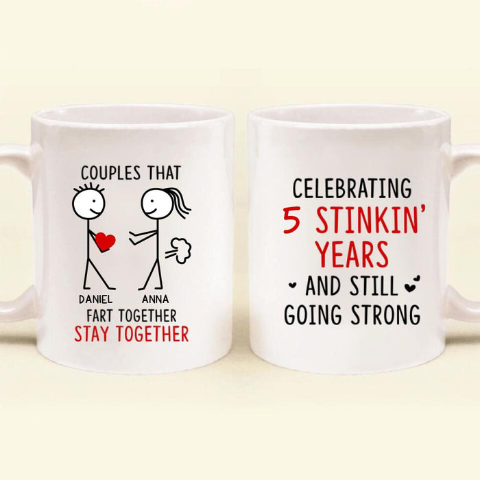 Custom Personalized Fart Couple Coffee Mug - Couples That Fart Together Stay Together - Gift Idea For Couple/ Husband/ Wife/ Valentines/ Anniversary/ Mother's Day Gift For Wife From Husband