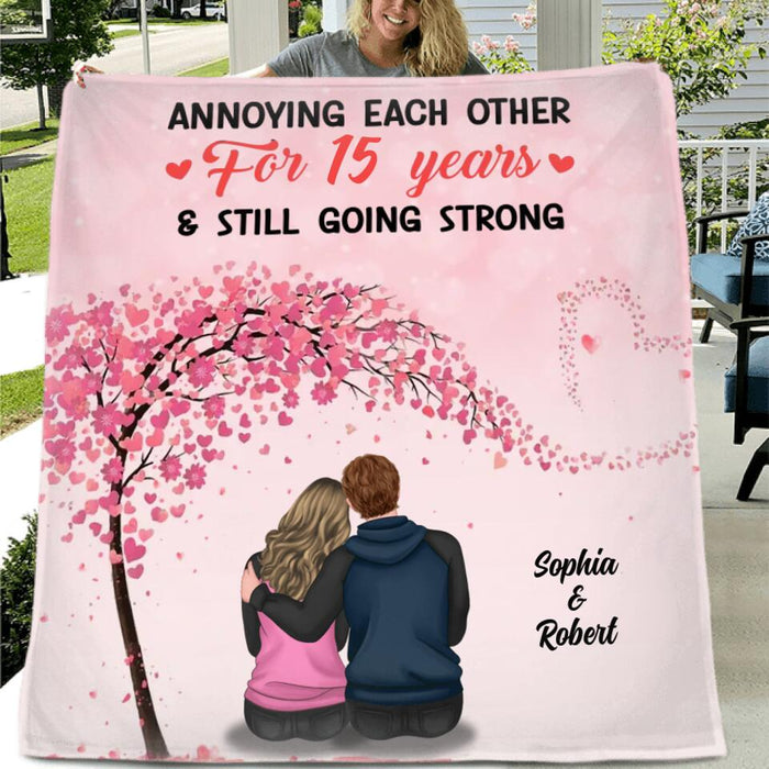 Custom Personalized Couple Quilt/Single Layer Fleece Blanket/Pillow Cover - Gift Idea For Couple/Lovers - Annoying Each Other For 15 Years & Still Going Strong