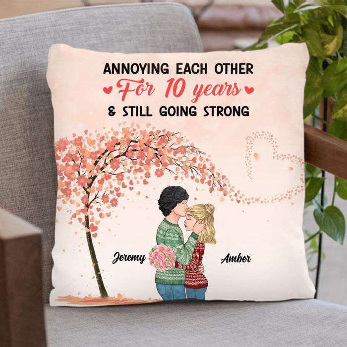 Custom Personalized Kissing Couple Quilt/Fleece Blanket/Pillow Cover - Gift Idea For Couple/Lovers - Annoying Each Other For 10 Years & Still Going Strong