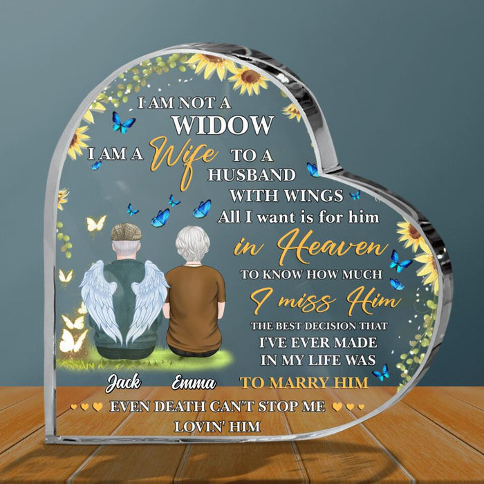 Custom Personalized Couple Crystal Heart - Memorial Gift Idea For Couple - I Am A Wife To A Husband With Wings