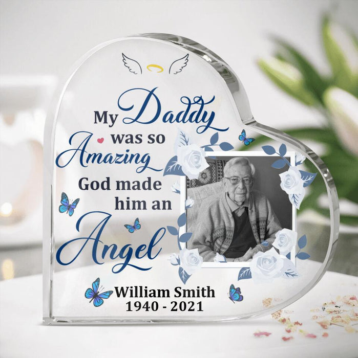 Custom Personalized Photo Memorial Crystal Heart - Memorial Gift Idea For Loss Of Family Members/Grandma/Grandpa - My Daddy Was So Amazing, God Made Him An Angel