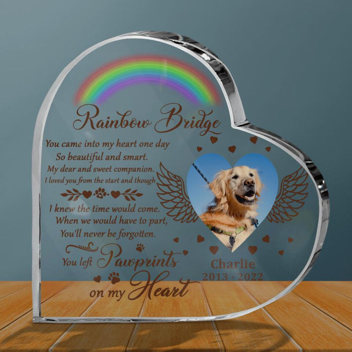 Custom Dog Photo Crystal Heart - Memorial Gift Idea For Dog Lover - You Left Pawprints On My Heart