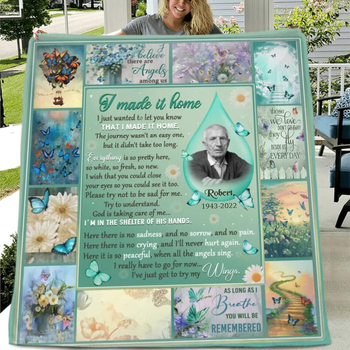 Custom Personalized Memorial Quilt/Fleece Blanket - Upload Photo - Memorial Gift Idea For Family Member - I Made It Home