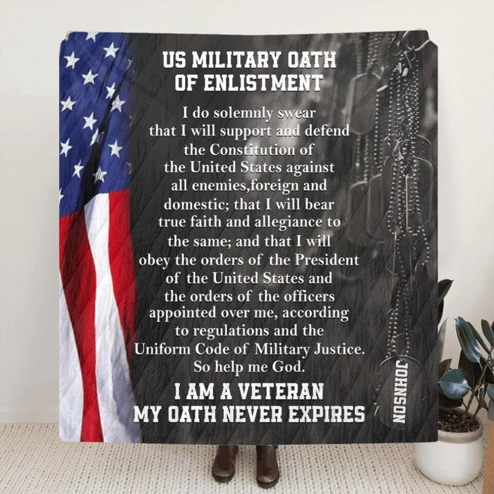 Custom Personalized US Military Quilt/Single Layer Fleece Blanket - US Military Oath Of Enlistment