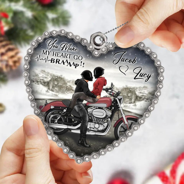 Custom Personalized Riding Couple Acrylic Ornament - Gift Idea For Couple/ Motorbike Lovers - You Make My Heart Go Braaap!