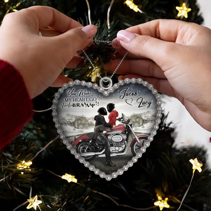 Custom Personalized Riding Couple Acrylic Ornament - Gift Idea For Couple/ Motorbike Lovers - You Make My Heart Go Braaap!