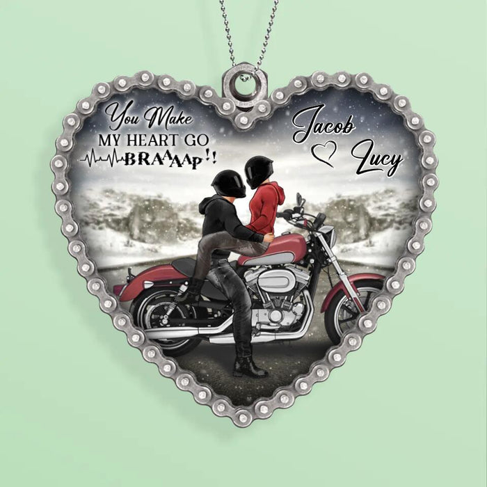 Custom Personalized Riding Couple Acrylic Ornament - Gift Idea For Couple/ Motorbike Lovers - You Make My Heart Go Braaap!