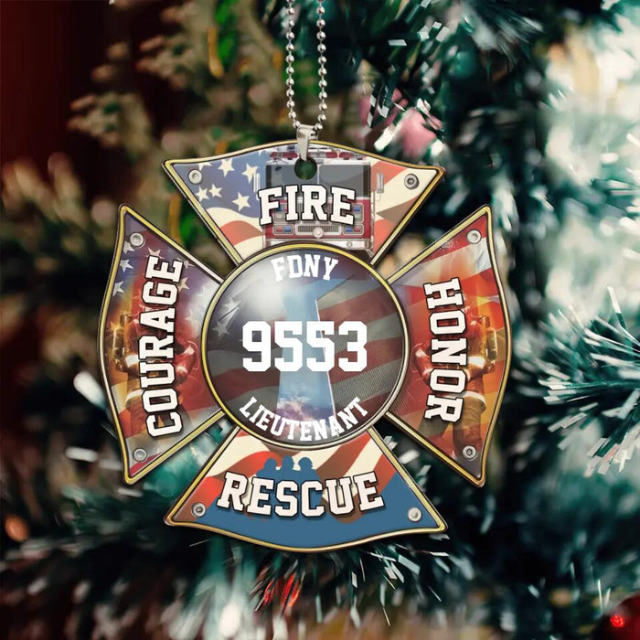 Custom Personalized Christmas Acrylic Ornament - Gift Idea For Firefighter - Fire, Honor, Rescue, Courage