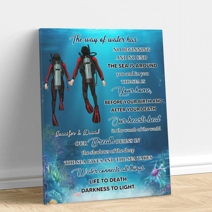 Custom Personalized Diving Canvas - Gift Idea For Couple/ Diving Lover - The Way Of Water Has No Beginning And No End