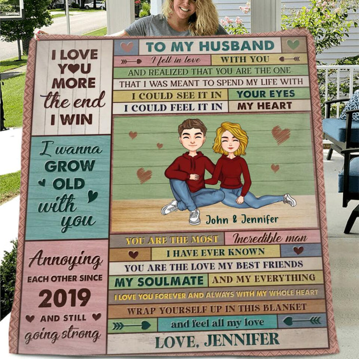 Personalized To My Husband Single Layer Fleece Blanket/ Quilt - Valentines Gift Idea From Wife To Husband - I Wanna Grow Old With You