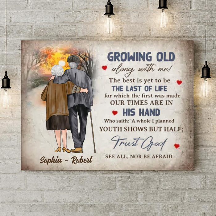 Custom Personalized Old Couple Horizontal Canvas -  Gift Idea For Couple - Growing Old Along With Me