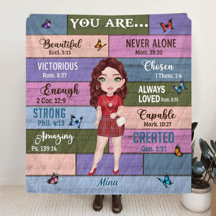 Personalized Daughter Bible Verses Quilt/Single Layer Fleece Blanket/Pillow Cover - Gift Idea For Daughter - God Says You Are