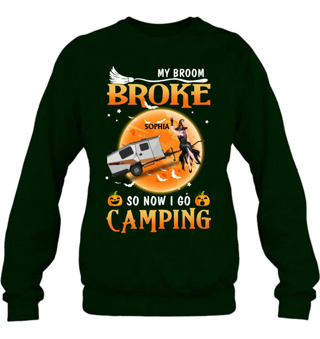 Custom Personalized Camping Witch T-Shirt/Hoodie/Long Sleeve/Sweatshirt - Gift Idea For Halloween/ Birthday - My broom broke so now I go camping