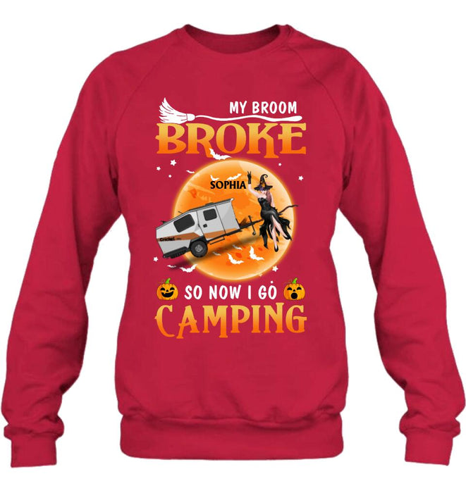 Custom Personalized Camping Witch T-Shirt/Hoodie/Long Sleeve/Sweatshirt - Gift Idea For Halloween/ Birthday - My broom broke so now I go camping