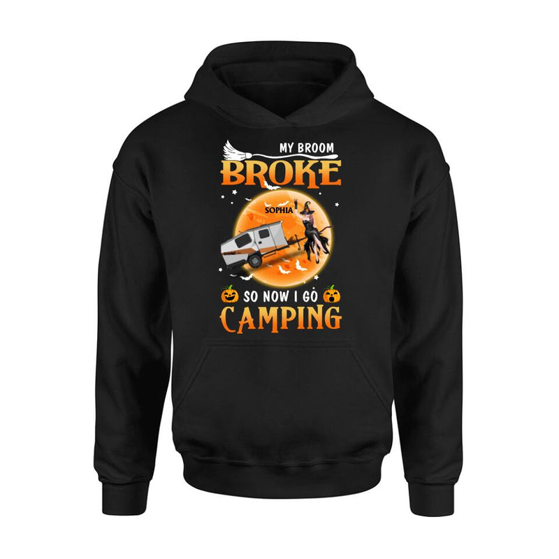 Personalized Camping Witch T-Shirt/Hoodie/Long Sleeve/Sweatshirt - Gift Idea For Halloween/Birthday - My broom broke so now I go camping